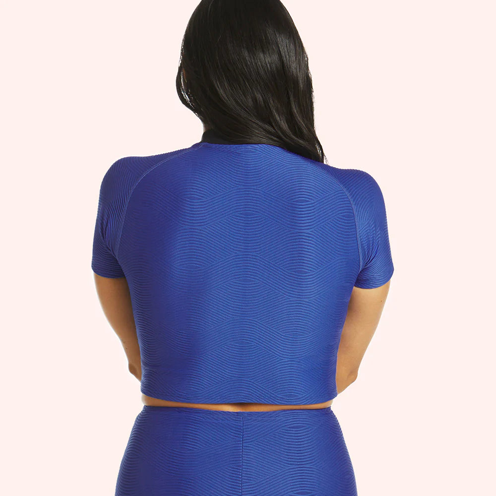 Love Luna Swim Textured Short Sleeve Rash Top - Electric Blue
