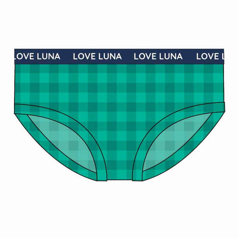 First Period Boyleg Brief – Teal Gingham