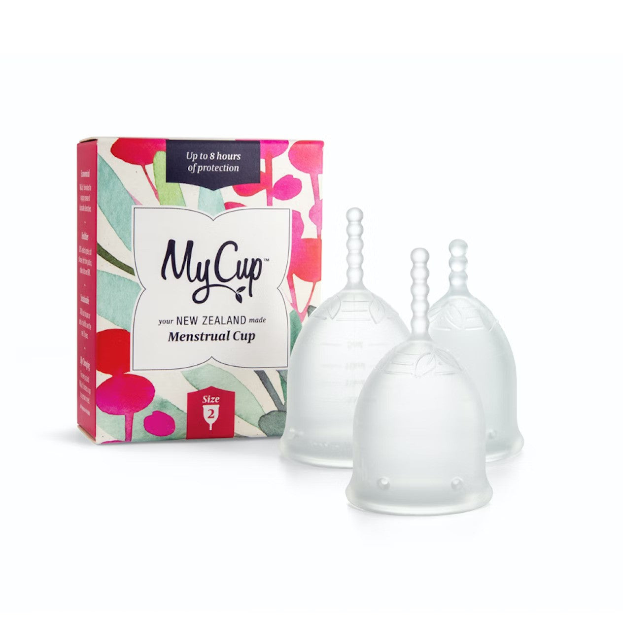 Image with 3 My Cup Menstrual cups with packaging