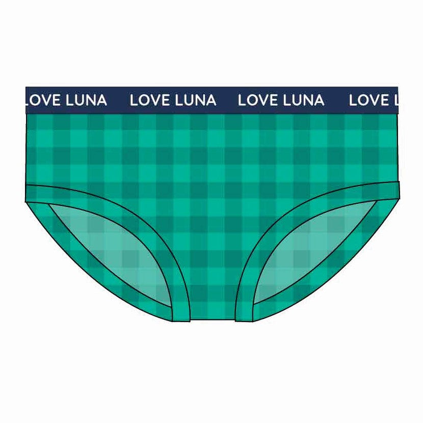 First Period Boyleg Brief – Teal Gingham – My Cup